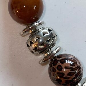 Elegant Silver and Brown Beaded Necklace and matching earrings